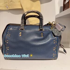 NWT Coach Upcrafted Rogue Satchel Patchwork Snakeskin Handle Dark Denim CFV64